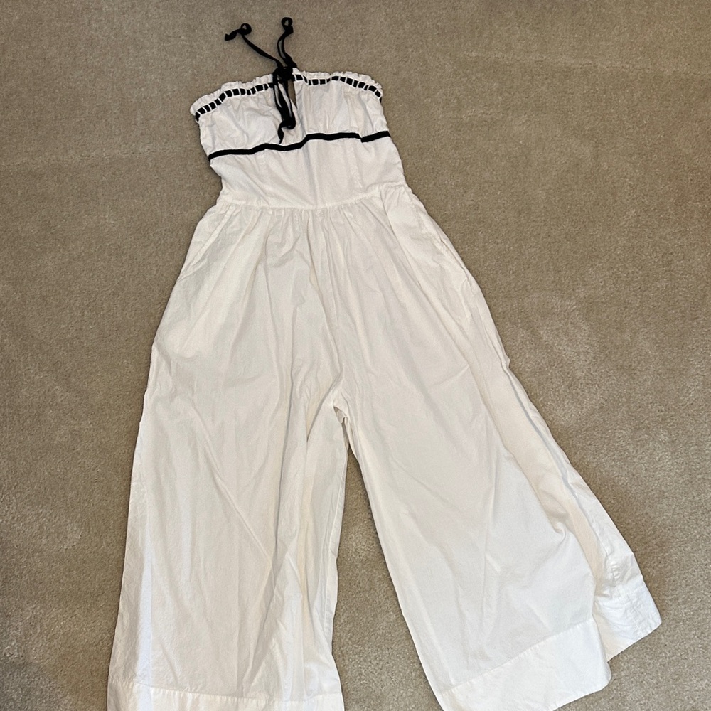 Maeve White and Black Trim Jumpsuit